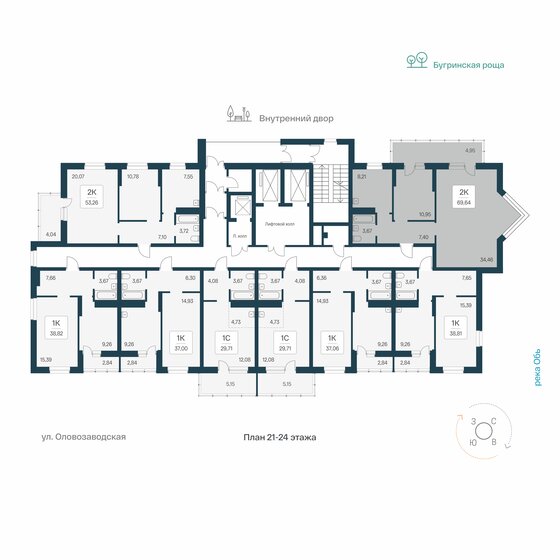 69,9 м², 2-комнатная квартира 10 490 000 ₽ - изображение 28