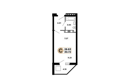 Квартира 30,1 м², студия - изображение 1