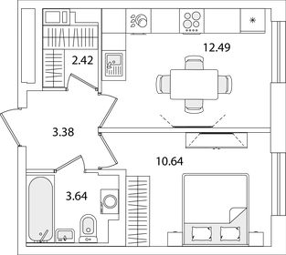 Квартира 32,6 м², 1-комнатная - изображение 1