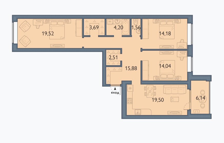 101,4 м², 3-комнатная квартира 8 978 000 ₽ - изображение 1