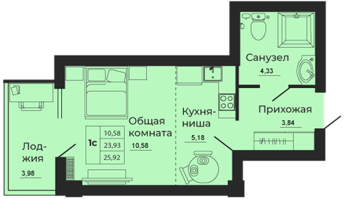 Квартира 25,7 м², студия - изображение 1