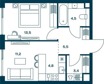 Квартира 42,9 м², 1-комнатная - изображение 1
