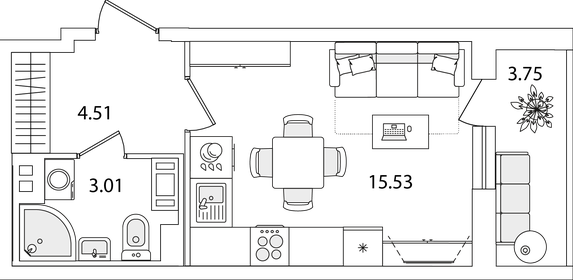 Квартира 24,9 м², студия - изображение 1