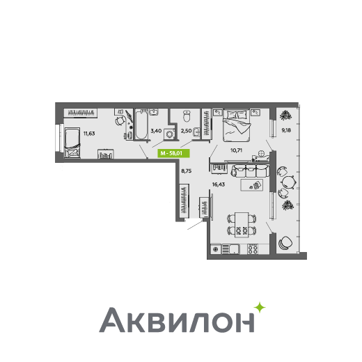 60,3 м², 2-комнатная квартира 6 429 400 ₽ - изображение 18