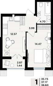 Квартира 37,2 м², 1-комнатная - изображение 1