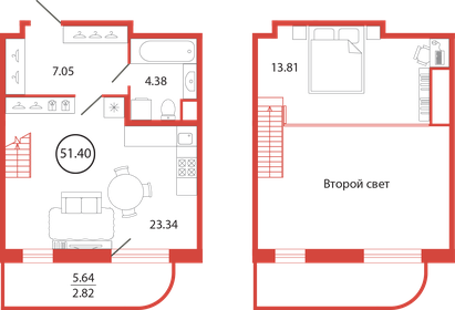 Квартира 51,4 м², студия - изображение 1