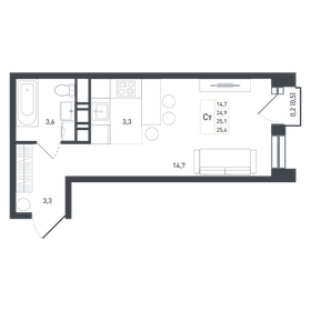 Квартира 25,1 м², 1-комнатная - изображение 1