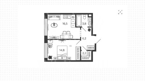 Квартира 44 м², 1-комнатная - изображение 1