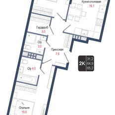 Квартира 64,9 м², 2-комнатная - изображение 2