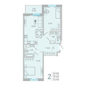 Квартира 72,9 м², 2-комнатная - изображение 1