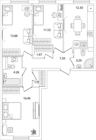 Квартира 72,6 м², 3-комнатная - изображение 1