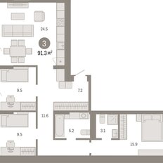 Квартира 91,3 м², 3-комнатная - изображение 3