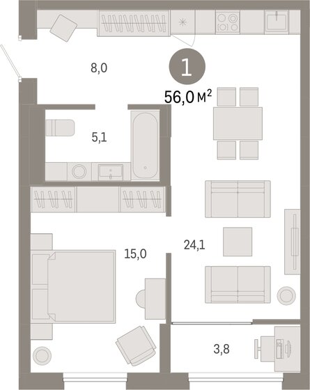 55,6 м², 1-комнатная квартира 9 290 000 ₽ - изображение 46