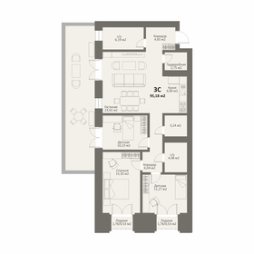 Квартира 95,2 м², 3-комнатная - изображение 1