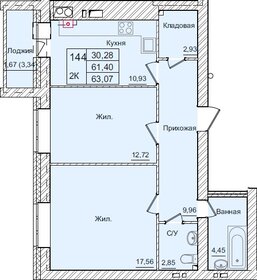 Квартира 63,1 м², 2-комнатная - изображение 1