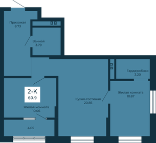 Квартира 60,9 м², 2-комнатная - изображение 1