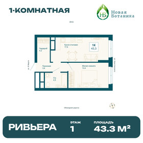 Квартира 43,3 м², 1-комнатная - изображение 1