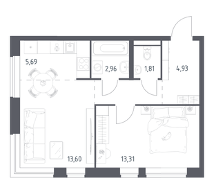 Квартира 45,7 м², 1-комнатная - изображение 1
