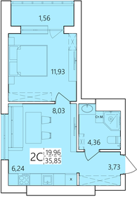 Квартира 35,9 м², 2-комнатная - изображение 1