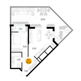 Квартира 74,2 м², 1-комнатная - изображение 1