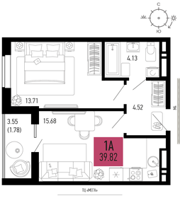 Квартира 39,8 м², 1-комнатная - изображение 1