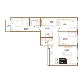Квартира 99,7 м², 3-комнатная - изображение 1