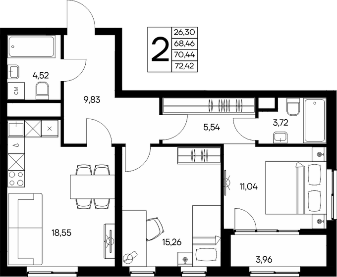 68,4 м², 3-комнатная квартира 11 990 000 ₽ - изображение 56