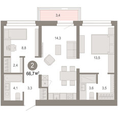 Квартира 66,7 м², 2-комнатная - изображение 3