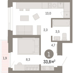 Квартира 33,8 м², 1-комнатная - изображение 3
