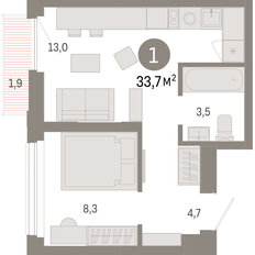 Квартира 33,7 м², 1-комнатная - изображение 3
