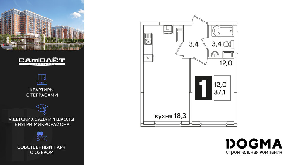 37,1 м², 1-комнатная квартира 5 338 690 ₽ - изображение 53