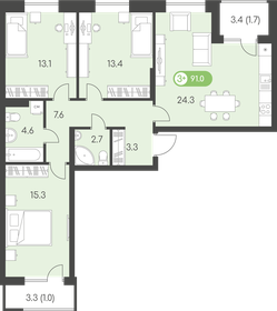 Квартира 91 м², 3-комнатная - изображение 1
