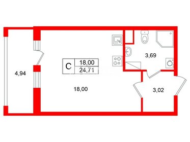 Квартира 24,7 м², студия - изображение 1