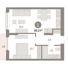 Квартира 46,2 м², 1-комнатная - изображение 3