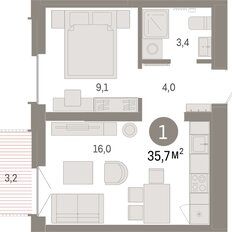 Квартира 35,7 м², 1-комнатная - изображение 3