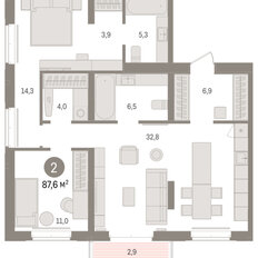 Квартира 87,6 м², 2-комнатная - изображение 3
