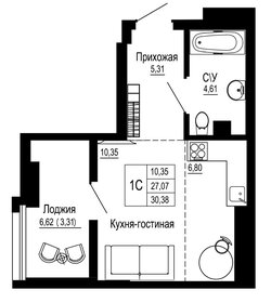 Квартира 34 м², студия - изображение 1