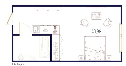 Квартира 40,5 м², студия - изображение 1