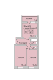 Квартира 58,8 м², 3-комнатная - изображение 1
