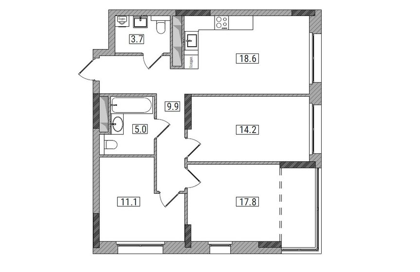 59,9 м², 3-комнатная квартира 8 530 400 ₽ - изображение 10