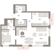 Квартира 77,2 м², 2-комнатная - изображение 3