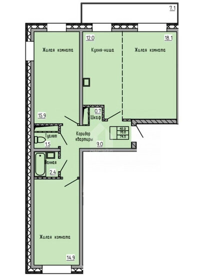 79 м², 3-комнатная квартира 16 990 000 ₽ - изображение 62