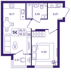 Квартира 39,3 м², 1-комнатная - изображение 1