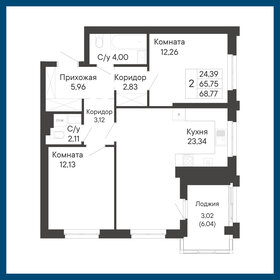 Квартира 68,8 м², 2-комнатная - изображение 1