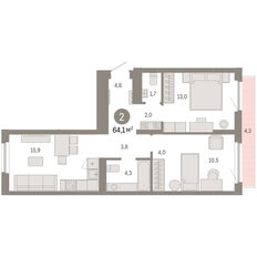 Квартира 64,1 м², 2-комнатная - изображение 4