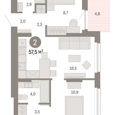 Квартира 57,5 м², 2-комнатная - изображение 3