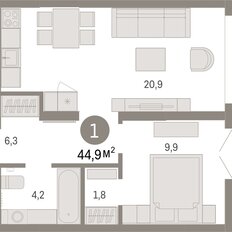Квартира 44,9 м², 1-комнатная - изображение 3