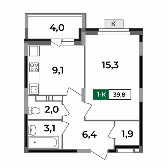 40,1 м², 1-комнатная квартира 4 516 262 ₽ - изображение 44