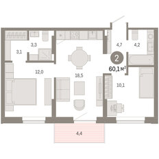 Квартира 60,1 м², 2-комнатная - изображение 3