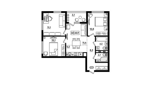 Квартира 65,9 м², 3-комнатная - изображение 2